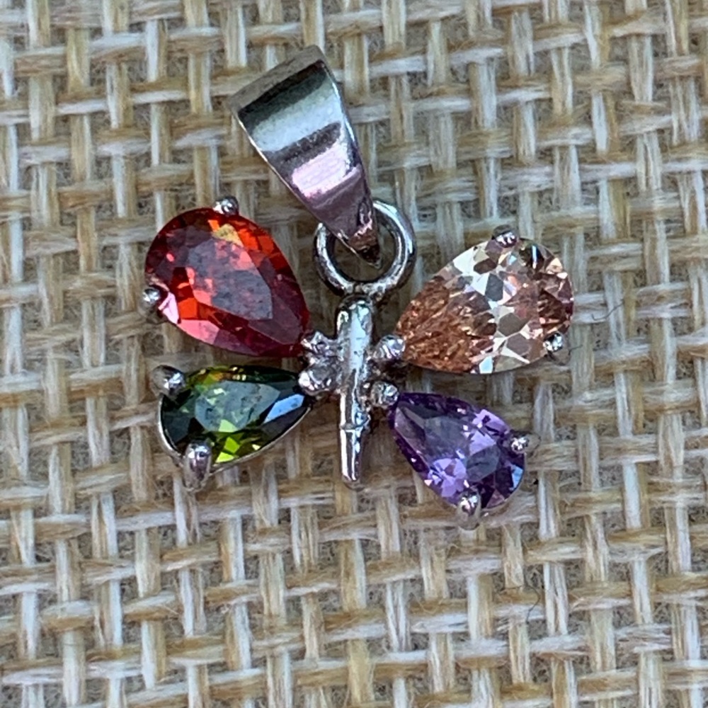 Sterling Silver Multi-Gemstone Flower Pendant Necklace